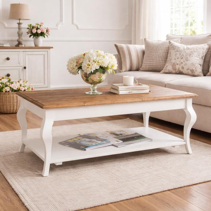 Couchtisch franzÃ¶sischer Landhausstil, weiÃŸ-braun