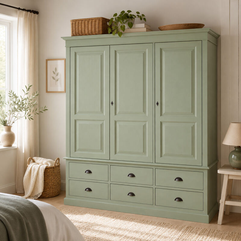 GrÃ¼ner Kleiderschrank 3-TÃ¼rig im Landhausstil