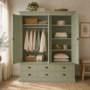 GrÃ¼ner Kleiderschrank 3-TÃ¼rig im Landhausstil