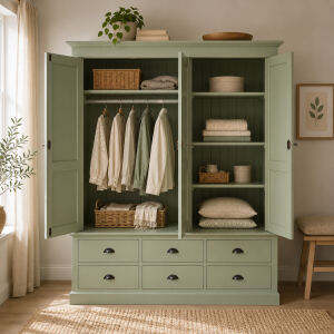 Grüner Kleiderschrank 3-Türig im Landhausstil