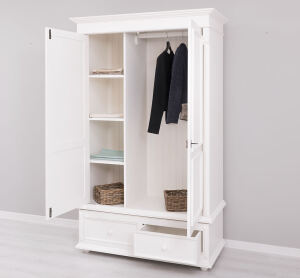 Landhaus Kleiderschrank mit Schubladen altweiß
