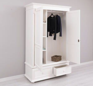 Landhaus Kleiderschrank mit Schubladen altweiß