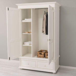 Landhaus Kleiderschrank mit Schubladen altweiß