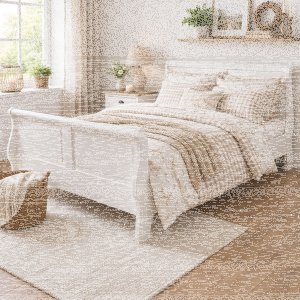 Weißes Landhausstil Bett Massivholz (140x200cm)
