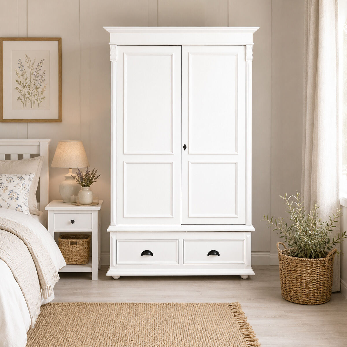 Landhausstil Kleiderschrank mit Schubladen weiß, Bauernschrank - Onlineshop für massive Landhausmöbel