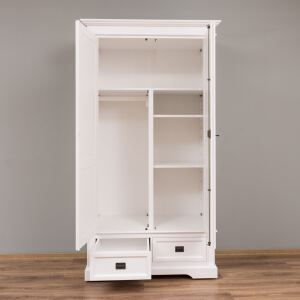 Schmaler Landhaus Kleiderschrank altweiß, mit MDF