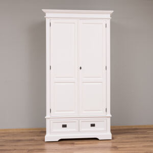 Schmaler Landhaus Kleiderschrank altweiß, mit MDF