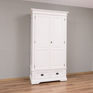 Schmaler Landhaus Kleiderschrank altweiß, mit MDF
