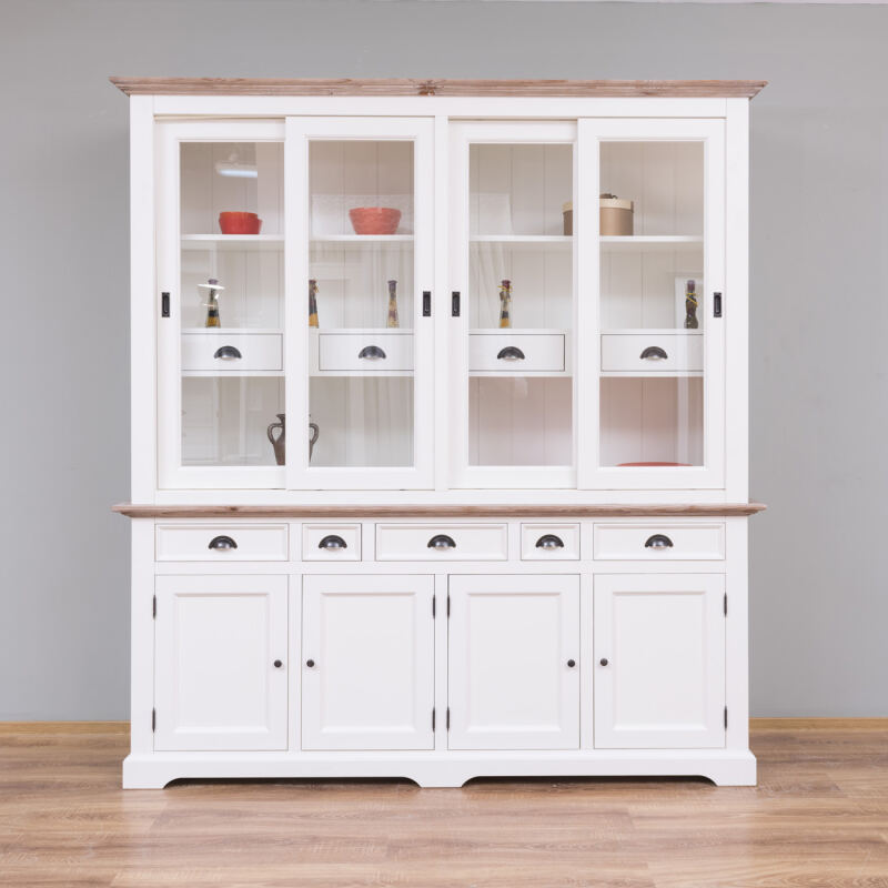 Landhaus-Buffetschrank altweiß, tiefgebürstet, Schiebetüren
