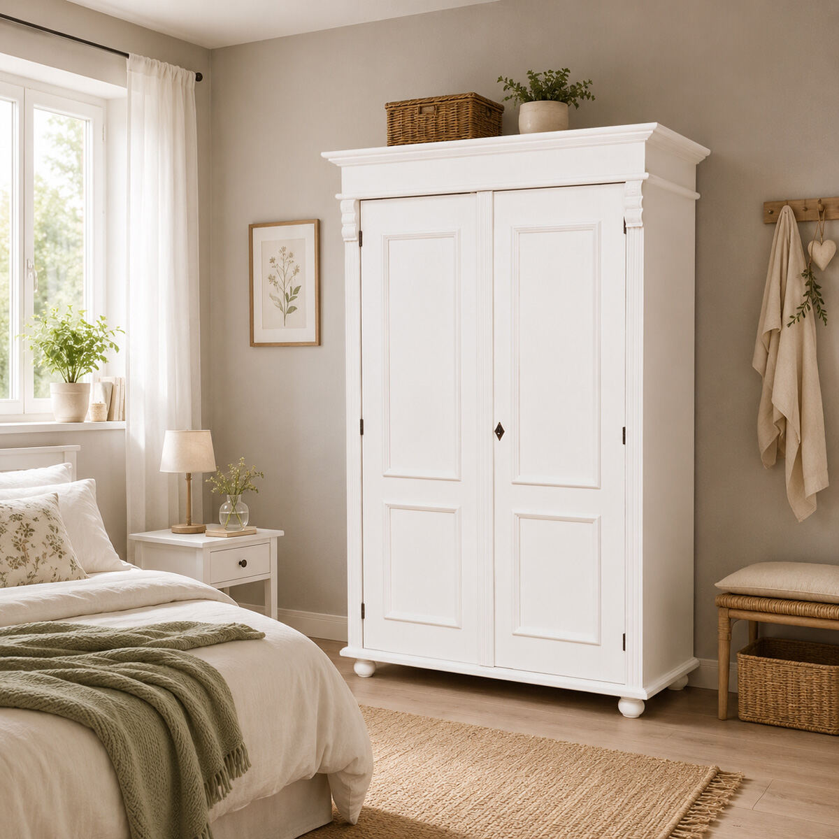 Vintage Kleiderschrank weiß mit viel Stauraum - Onlineshop für massive Landhausmöbel
