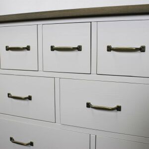 Apothekerkommode Landhausstil, cremeweiß mit gebürsteter Platte
