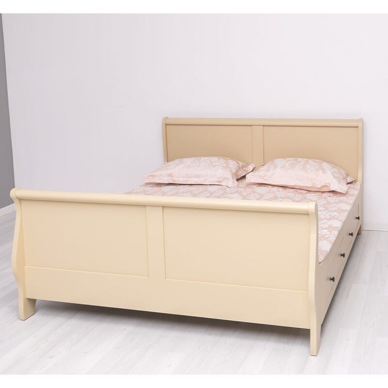 Beiges Massivholzbett ( 160x200 )  mit Schubkästen im Landhausstil