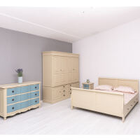 Beiges Massivholzbett ( 160x200 )  mit Schubkästen im Landhausstil
