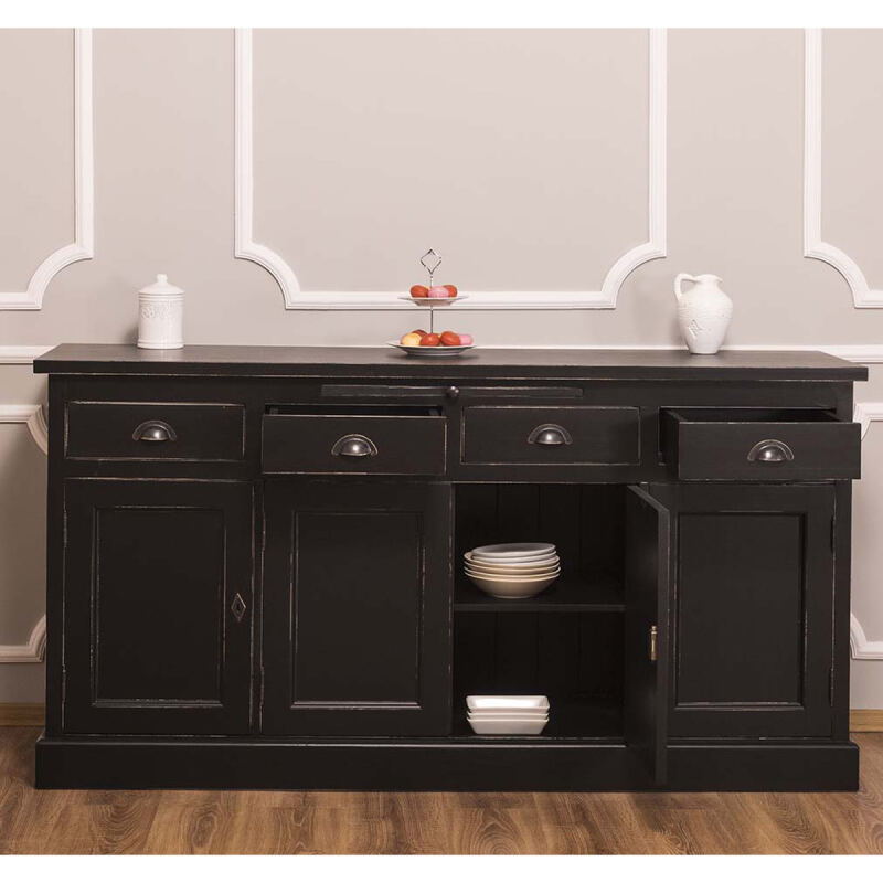 Landhausstil Anrichte 4-türig Schwarz Shabby