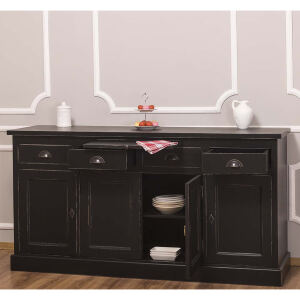 Landhausstil Anrichte 4-türig Schwarz Shabby