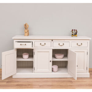 Buffetkommode Shabby, dunkelbraun, cremegrau Massivholz