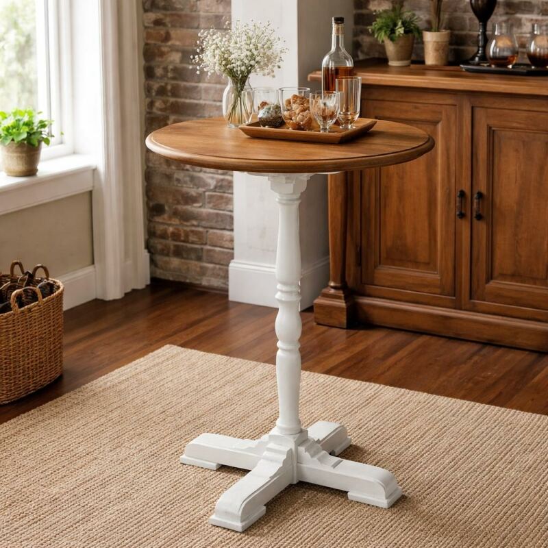 Runder Stehtisch/Bartisch Massivholz Shabby Chic, Eichenplatte
