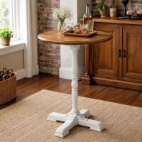 Runder Stehtisch/Bartisch Massivholz Shabby Chic, Eichenplatte