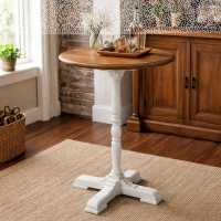 Runder Stehtisch/Bartisch Massivholz Shabby Chic, Eichenplatte