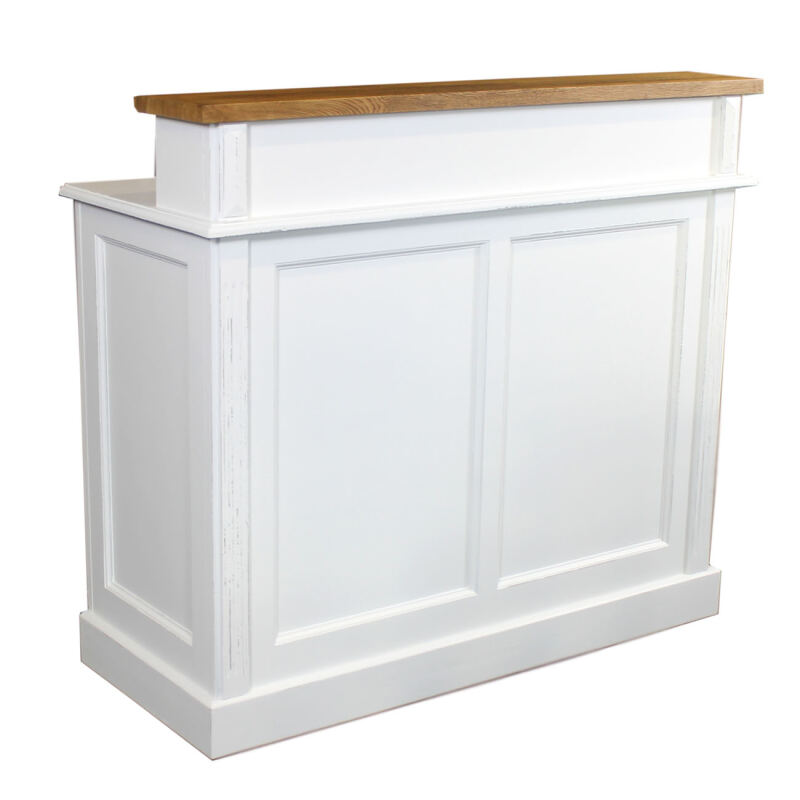Schmaler Massivholz Bartresen Shabby weiß - Eichenplatte braun