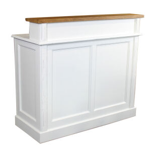 Schmaler Massivholz Bartresen Shabby weiß - Eichenplatte braun