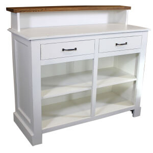 Schmaler Massivholz Bartresen Shabby weiß - Eichenplatte braun