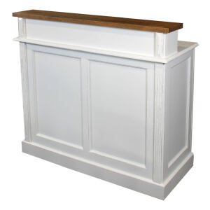 Schmaler Massivholz Bartresen Shabby weiß - Eichenplatte braun