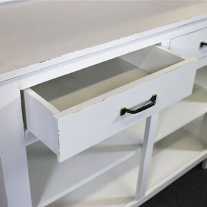Schmaler Massivholz Bartresen Shabby weiß - Eichenplatte braun
