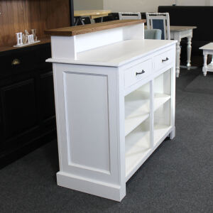 Schmaler Massivholz Bartresen Shabby weiß - Eichenplatte braun