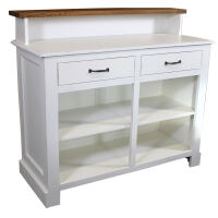 Schmaler Massivholz Bartresen Shabby weiß - Eichenplatte braun