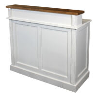 Schmaler Massivholz Bartresen Shabby weiß - Eichenplatte braun