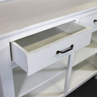 Schmaler Massivholz Bartresen Shabby weiß - Eichenplatte braun