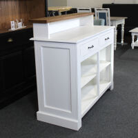 Schmaler Massivholz Bartresen Shabby weiß - Eichenplatte braun