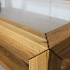 Eiche Couchtisch mit Glasplatte 120 cm