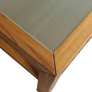 Quadratischer Kernbuche Couchtisch mit Glasplatte - 100x100cm