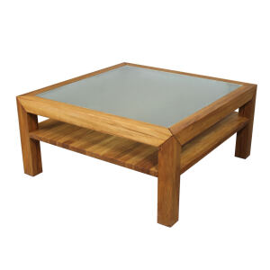 Quadratischer Kernbuche Couchtisch mit Glasplatte - 100x100cm