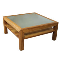 Quadratischer Kernbuche Couchtisch mit Glasplatte - 100x100cm