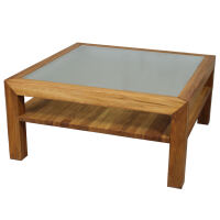 Quadratischer Kernbuche Couchtisch mit Glasplatte - 100x100cm