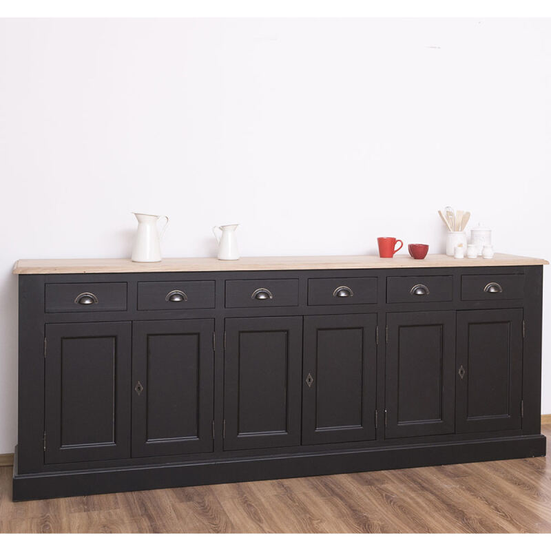 Landhaus Sideboard schwarz mit Eichenplatte