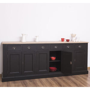 Landhaus Sideboard schwarz mit Eichenplatte