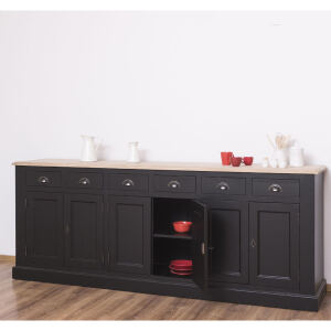 Landhaus Sideboard schwarz mit Eichenplatte