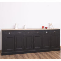 Landhaus Sideboard schwarz mit Eichenplatte