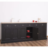 Landhaus Sideboard schwarz mit Eichenplatte