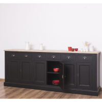 Landhaus Sideboard schwarz mit Eichenplatte