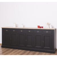 Landhaus Sideboard schwarz mit Eichenplatte
