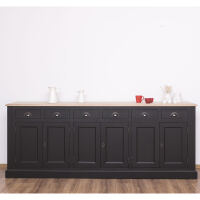 Landhaus Sideboard schwarz mit Eichenplatte