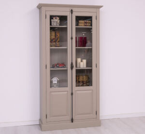 Landhaus Bücherschrank mit Glastüren, graubeige