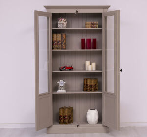 Landhaus Bücherschrank mit Glastüren, graubeige