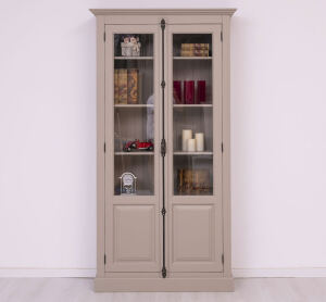Landhaus Bücherschrank mit Glastüren, graubeige