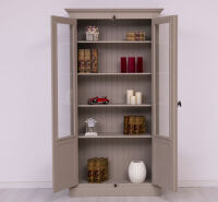 Landhaus Bücherschrank mit Glastüren, graubeige